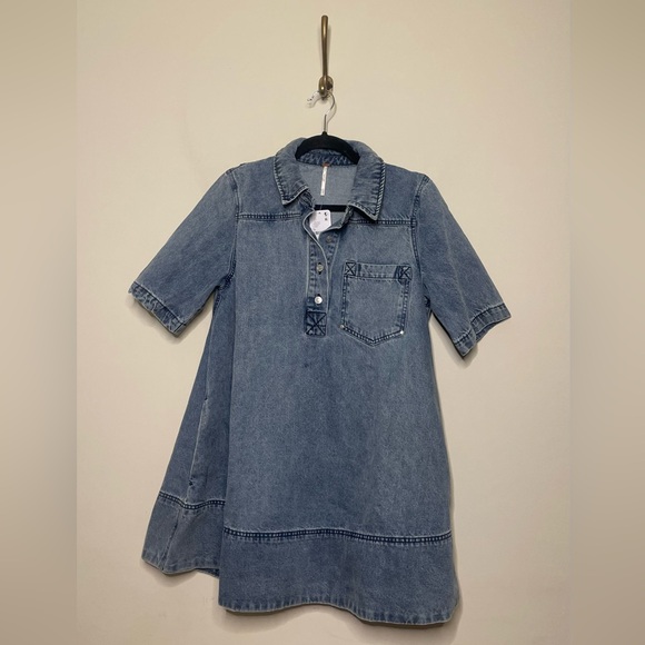 Free People Remino Denim Mini Dress in Ocean Blue - Picture 5 of 9
